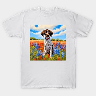 German Shorthaired Pointer Puppy in Texas Wildflower Field T-Shirt